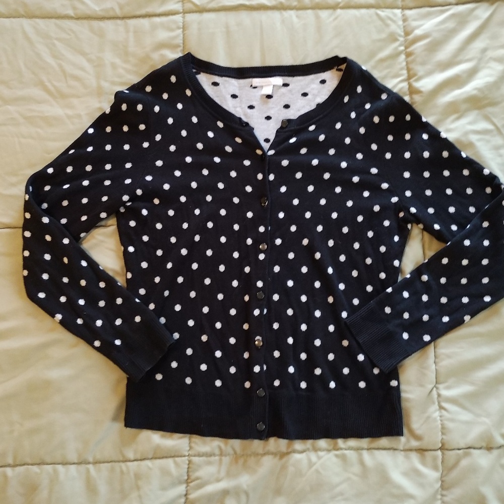 NY&Co Polka Dot Sweater Cardigan Sz L